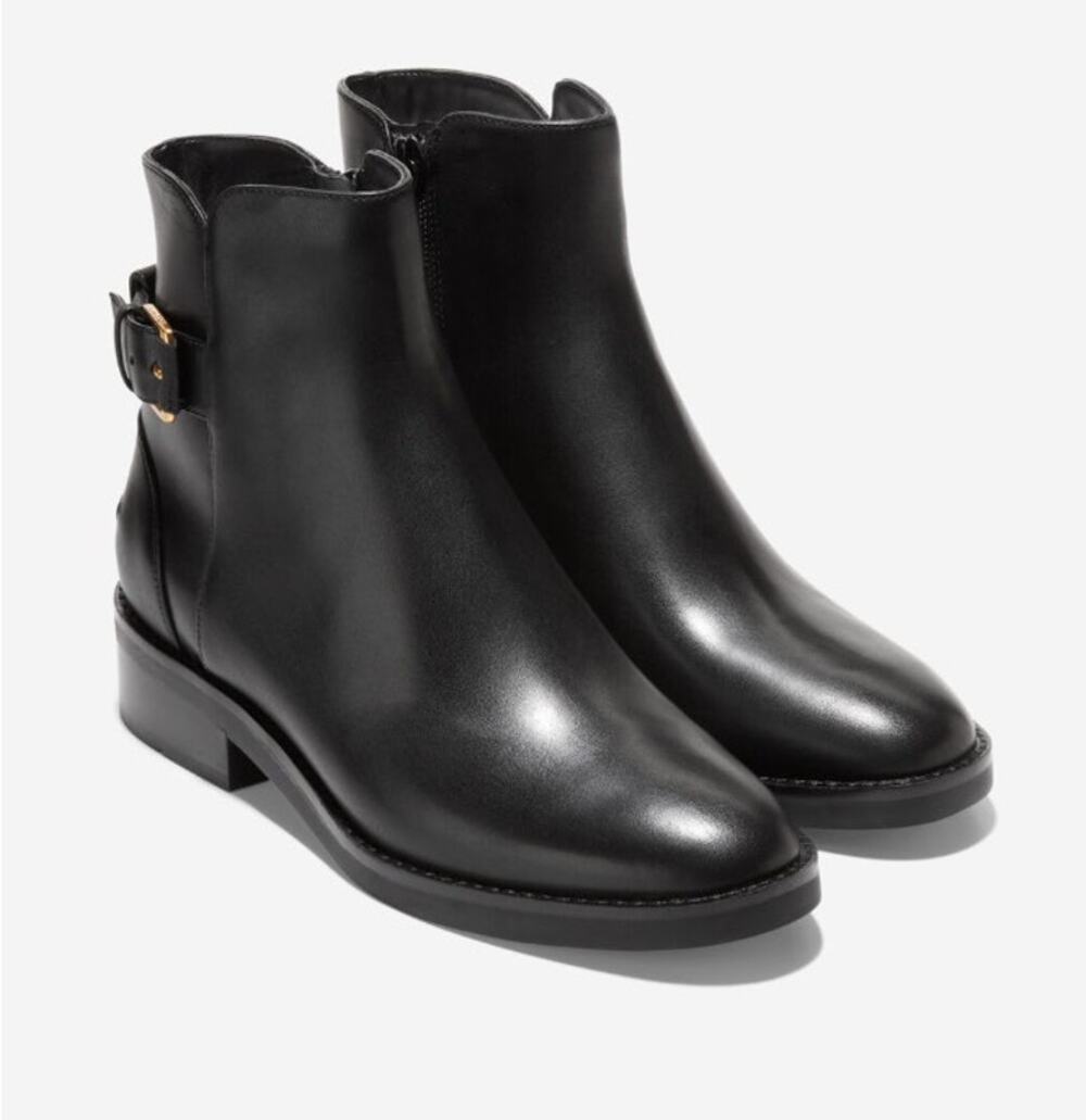 Cole Haan Hampshire Buckle Ankle Boots Black Leather Size 5/5.5 NIB Classic